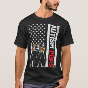 American Flag Pops Bear Autism Awareness Support F T-Shirt