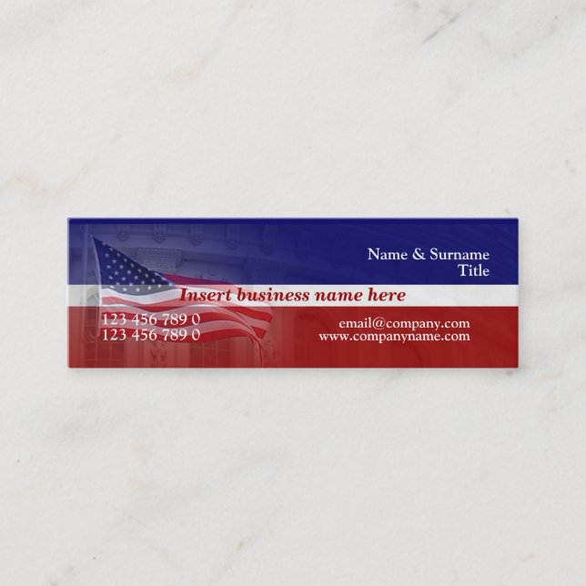 American flag professional red white blue mini business card (Front)