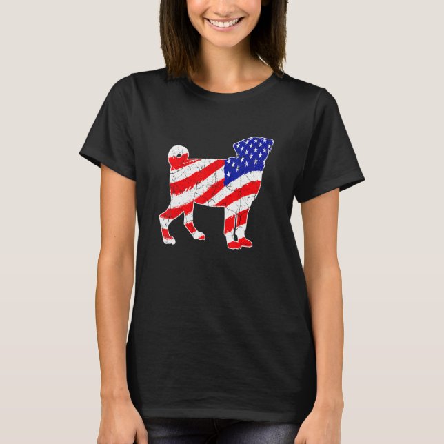 American Flag Pug Patriotic Dog Dad Dog Mom T-Shirt (Front)