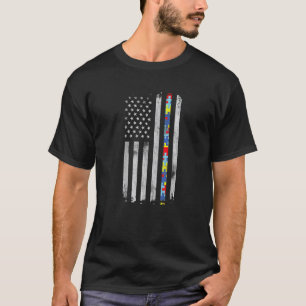 American Flag Puzzle Piece Autism Awareness Month T-Shirt