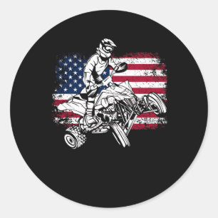 American Flag Quad ATV Independence Day Off Road A Classic Round Sticker