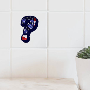 American Flag Question Mark LG Photo Ceramic Tile