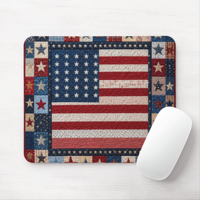 American Flag Quilt Pattern Mouse Pad (With Mouse)