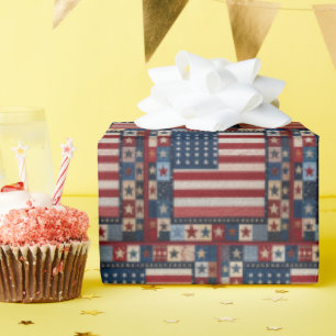 American Flag Quilt Pattern Wrapping Paper