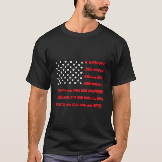 American Flag Railroad Train Gift T-Shirt (Front)