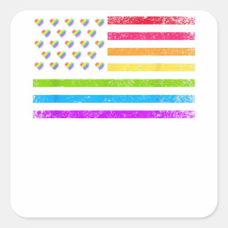 American Flag Rainbow LGBT Lesbian Gay Pride Copy Square Sticker