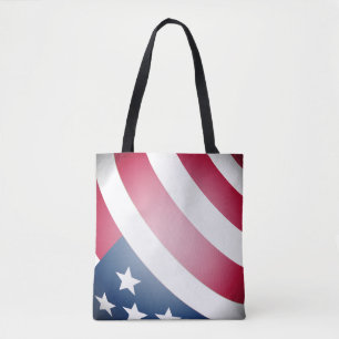 American Flag Red and White Stripes, Stars on Blue Tote Bag
