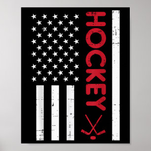 American Flag Red Ice Hockey Vintage Patriotic Pla Poster