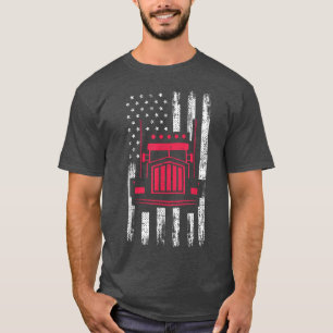 American Flag Red Truck Mechanic Funny Semi Truck  T-Shirt
