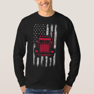 American Flag Red Truck Mechanic Semi Truck Drive T-Shirt