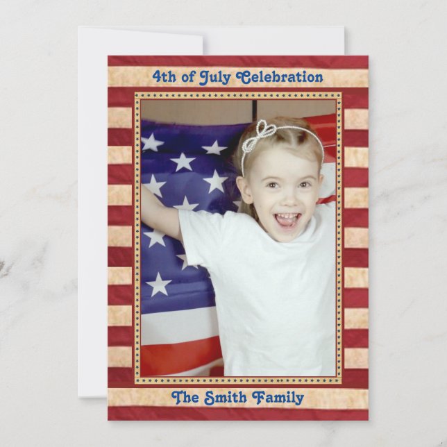 American Flag Red White Blue 4th of JULY BBQ Party Invitation (Front)