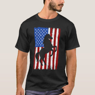 American Flag Red White Blue Horses  4th Of July H T-Shirt