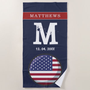 American Flag Red White Blue Patriotic Monogram B Beach Towel