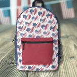 American Flag Red White Blue Patriotic Printed Backpack<br><div class="desc">Cute Patriotic American Flag Rustic Heart Pattern Printed Backpack. Features a pattern of rustic or distressed looking American Flag hearts to make up a fun red, white, and blue image! Perfect for 4th of July, Memorial Day, Veteran's Day and more! Great for back to school for your children, or for...</div>
