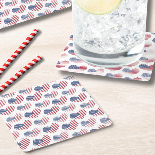 American Flag Red White Blue Patriotic Square Paper Coaster