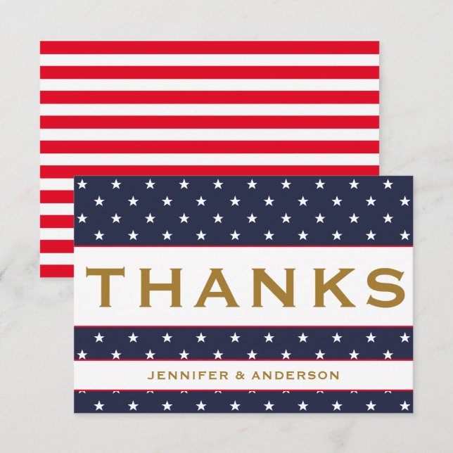 American Flag Red White Blue Patriotic thank you RSVP Card (Front/Back)