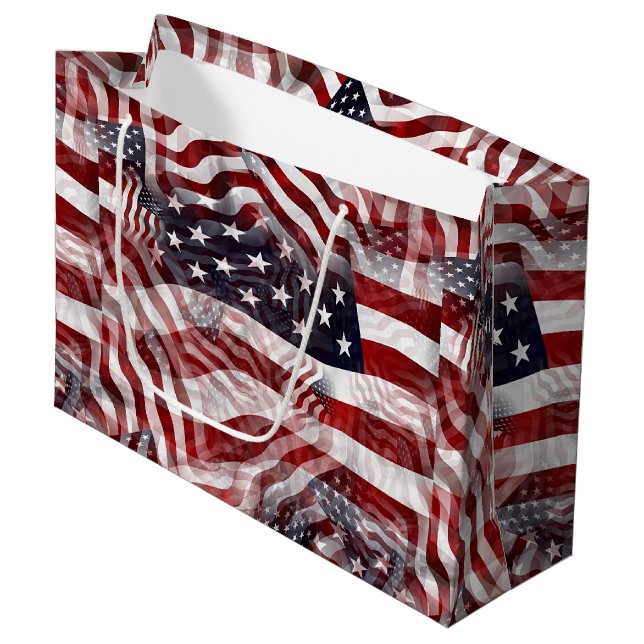 American Flag Red White Blue Stripes Stars Pattern Large Gift Bag (Front Angled)