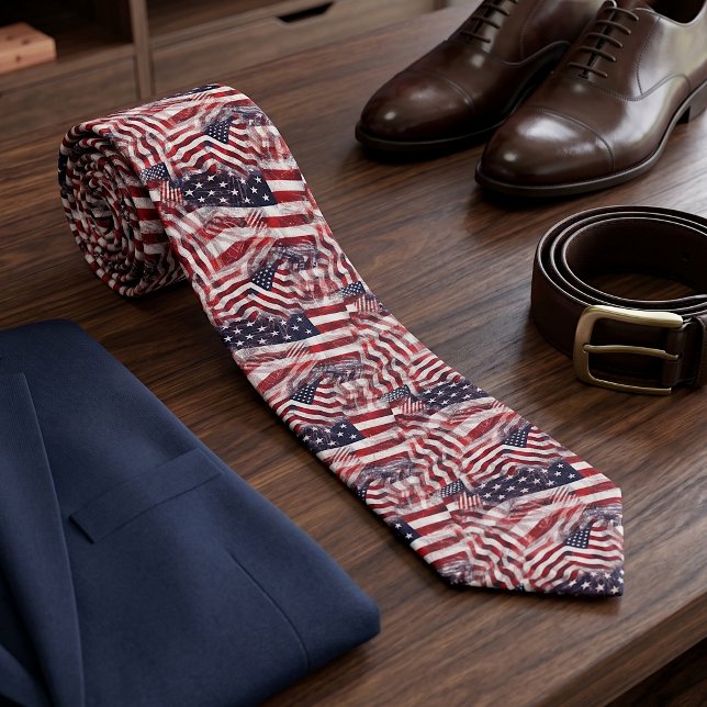 American Flag Red White Blue Stripes Stars Pattern Tie (Creator Uploaded)