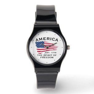 American Flag Red White Blue Stripes Stars Pattern Watch