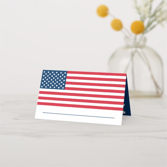 American Flag Red White Blue USA Stars and Stripes Place Card (Front)