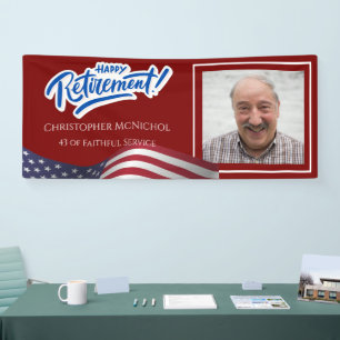 American Flag Retirement Banner with Custom Photo 