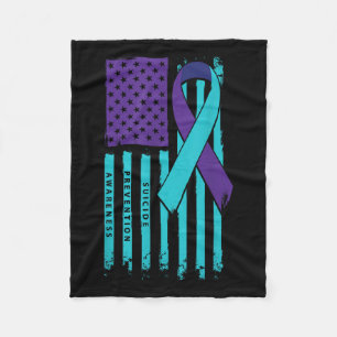American Flag Ribbon Suicide Awareness Mental Heal Fleece Blanket