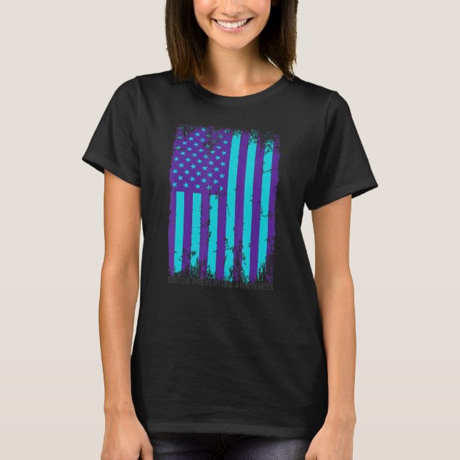 American Flag Ribbon Suicide Awareness Mental Heal T-Shirt (Front)