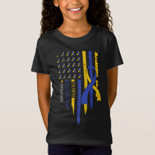American Flag Ribbon Trisomy 21 T21 Down Syndrome  T-Shirt