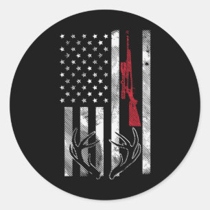 American Flag Rifle Antler Vintage Deer Hunting Hu Classic Round Sticker