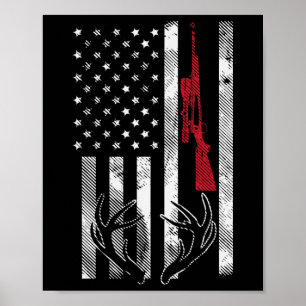 American Flag Rifle Antler Vintage Deer Hunting Hu Poster