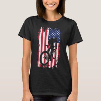 American Flag Road Biking Cycling Apparel - Cyclin T-Shirt