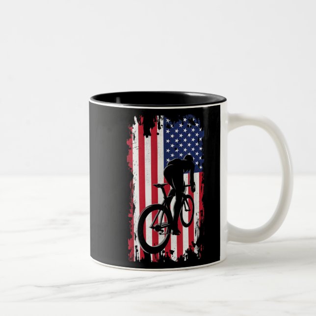 American Flag Road Biking Cycling Apparel - Cyclin Two-Tone Coffee Mug (Right)