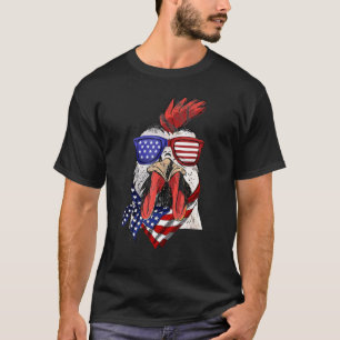 American Flag Rooster Chicken 4th Of July Men Wom T-Shirt