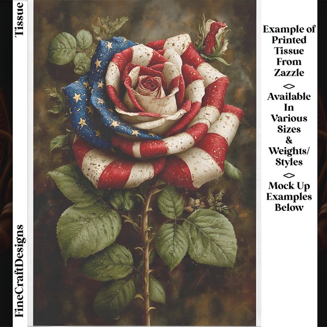 American Flag Rose, Stars & Stripes DT8R Decoupage Tissue Paper (Creator Uploaded)