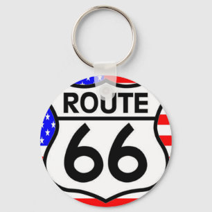 American Flag Route 66 Shield Stars & Stripes Key Ring