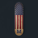 American Flag Rustic Personalised Monogram Skateboard<br><div class="desc">USA American Flag skateboard in a distressed worn grunge design on wood . This united states of america flag skateboard design with stars and stripes in red white and blue is perfect for military, graduation gifts. Personalise this american flag skateboard with monogram initial. COPYRIGHT © 2020 Judy Burrows, Black Dog...</div>