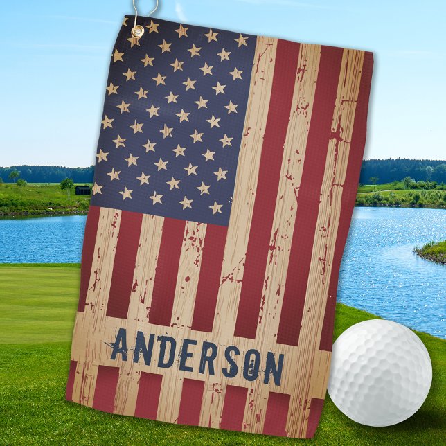  American Flag Rustic Personalised Patriotic Golf Towel (Creator Uploaded)