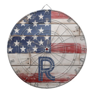 American Flag Rustic Red White Blue Monogram Dartboard