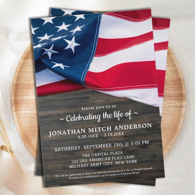 American Flag Rustic Veteran Celebration Of Life Invitation (Creator Uploaded)