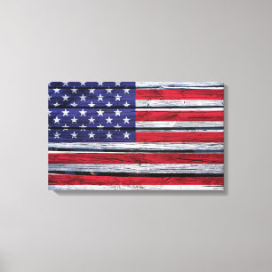 American Flag Rustic Wood Canvas Print