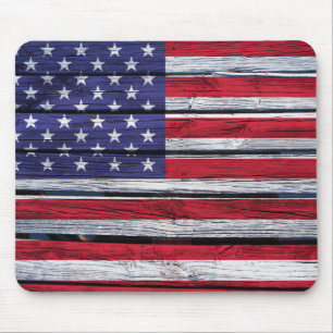 American Flag Rustic Wood Mouse Pad