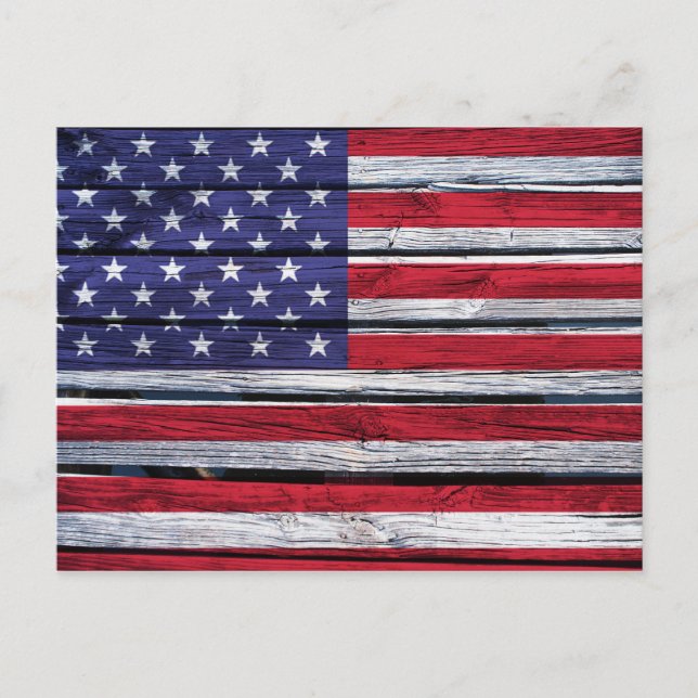 American Flag Rustic Wood Postcard (Front)