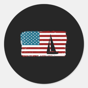 American Flag Sailing Cute Boating Gift Classic Round Sticker