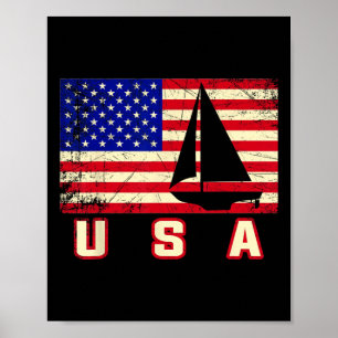 American Flag Sailing Cute Boating Gift For Women Poster