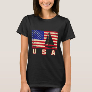 American Flag Sailing Cute Boating Gift For Women T-Shirt