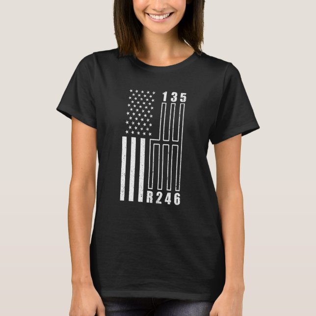 American Flag Shift Gear Manual Transmission Car T-Shirt (Front)