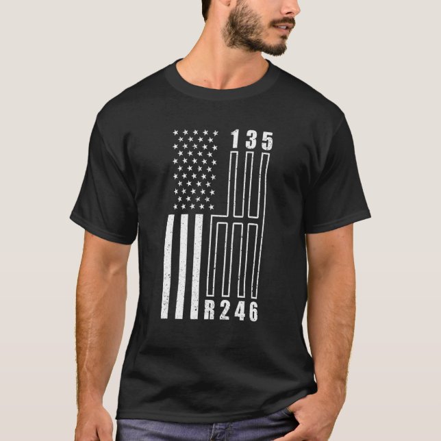 American Flag Shift Gear Manual Transmission Car T-Shirt (Front)