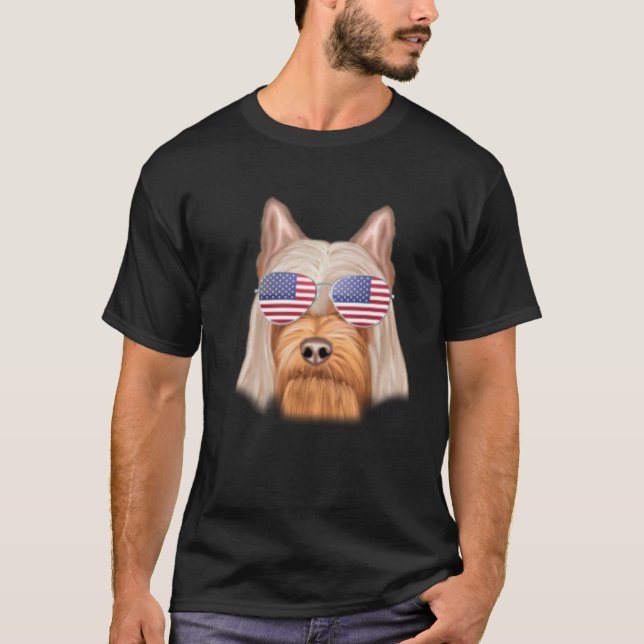 American Flag Silky Terrier Dog America Pocket T-Shirt (Front)