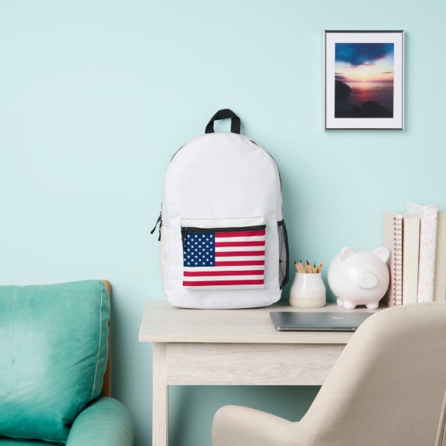 American Flag Simple Clean Design Printed Backpack (Insitu)