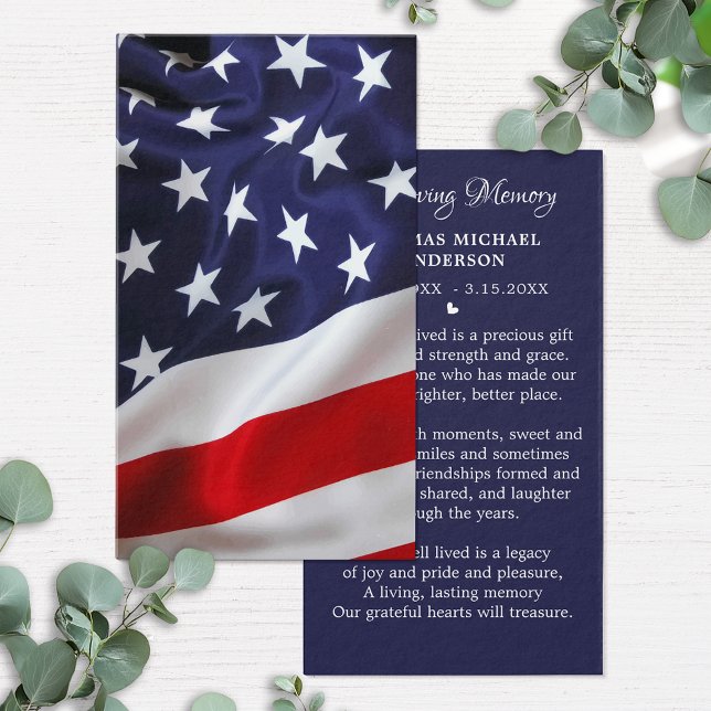 American Flag Simple Memorial Funeral Prayer Card (Creator Uploaded)
